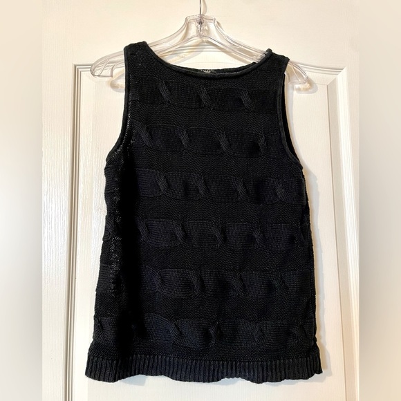 Talbots Petites Sleeveless Black 100% Linen Pullover Cable Knit Sweater Size L - Picture 1 of 5